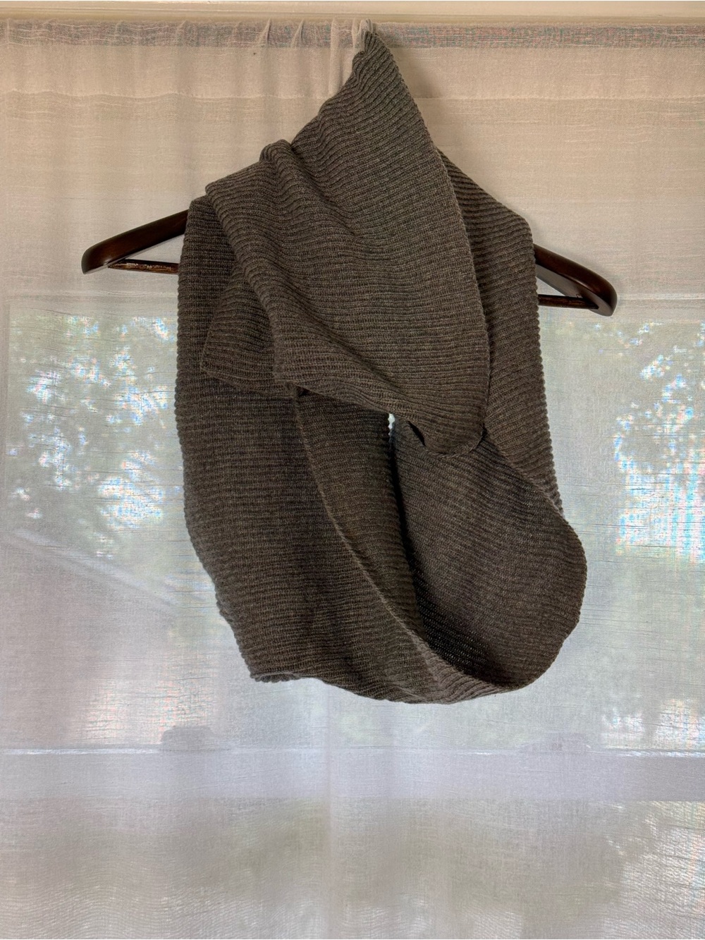 Cozy Ribbed Infinity Scarf Sweater - Medium to Dark Gray